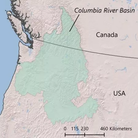 A simple map of the Columbia River basin