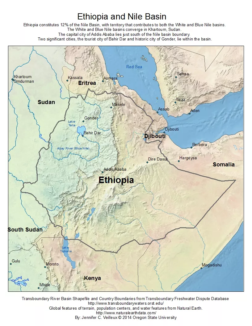 Ethiopia and Nile basin map